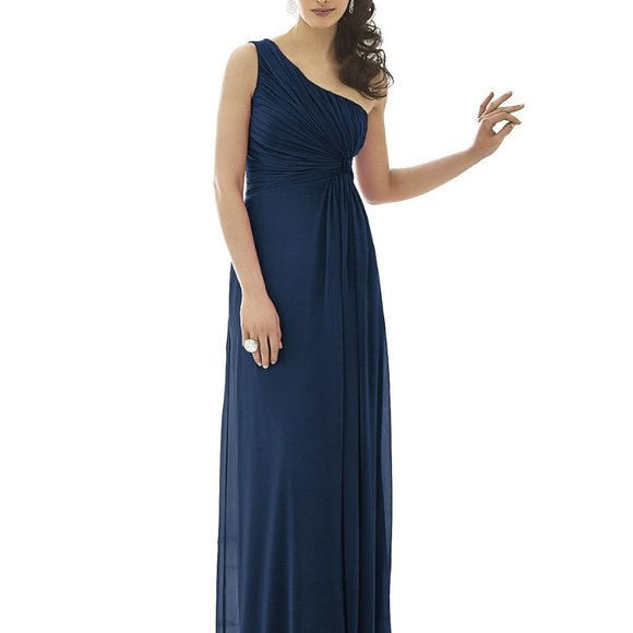 After Six Dresses & Skirts - After Six 6651...Full Length, One shoulder, Chiffon Dress...Midnight...Size 6